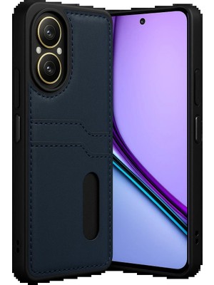 Realme 12 Lite Kılıf Sara Kartvizitli Deri Kılıf - Lacivert