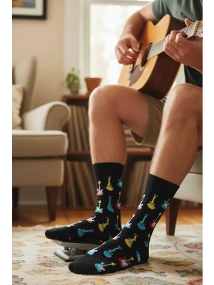 Can Moda Canmoda Çoklu Gitarlar Desenli Renkli Çorap (36-44 Numaraya Uygun)