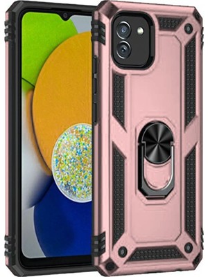 Samsung Galaxy A03 Kılıf Sofya Yüzüklü Silikon Kapak - Rose