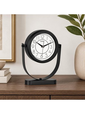 Siyah Masa Saati Metal Muyika Modern Ofis Aksesuarı Minimalist Sessiz Akar Dekoratif Sehpa Konsol Saat-Energico Siyah