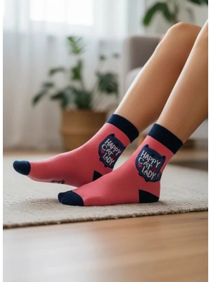 Can Moda Canmoda Happy Cat Lady Kedi Desenli Çorap (36-44 Numaraya Uygun)