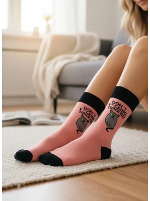 Can Moda Canmoda Don't Fu.king Touch Me Kedi Desenli Çorap (36-44 Numaraya Uygun)