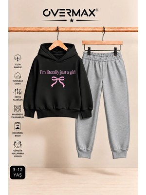 Overmax Kız Çocuk Just A Girl Baskılı Kapüşonlu Eşofman Takımı- 3-12 Yaş