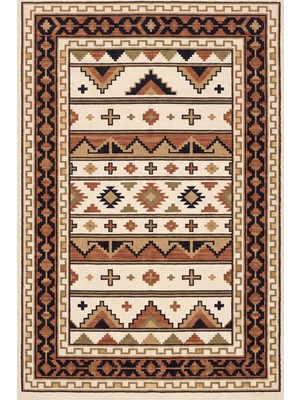 Rugzella Starfall Boho Kilim Şeritli Krem Siyah Camel Kiremit Zeytin Çizgili Bohem Yıkanabilir Halı