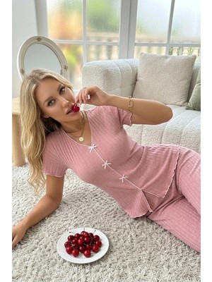 Neew Store Neewstore V Yaka Pamuklu Fiyonk Detaylı Pijama Takımı