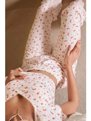 Neew Store Neewstore Ekru V Yaka Kısa Kollu Pijama Takımı