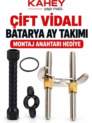Kahey Çift Vidalı Batarya Ay Takımı + Somun Sıkma Anahtarı Hediyeli | Musluk Montaj Seti