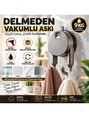 Gurada Yapışkanlı Vakumlu Duvar Askısı 9 kg Taşıma Kapasiteli Delmeden Takılabilen Banyo Mutfak Askısı