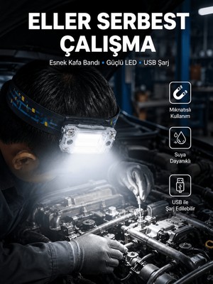 Str Store Beyaz LED Işık Sensörlü Kafa Lambası Lityum Batarya LED El Fenerli Şarjlı