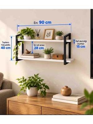 Belirtilmemiş Duvar Rafı, 2 Katlı Raf, Metal Raf, Dekoratif Raf, Kitaplık ve Çiçeklik. Alternatif Olarak: Agaç Desen