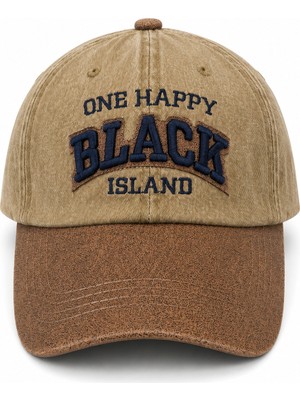 Feemels Black Island Yazılı Eskitme Nakışlı Vintage Görünümlü Kot Şapka - Unisex Günlük Baseball Cap