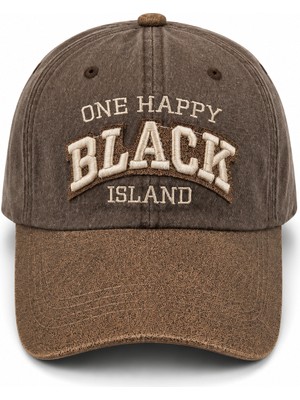 Feemels Black Island Yazılı Eskitme Nakışlı Vintage Görünümlü Kot Şapka - Unisex Günlük Baseball Cap