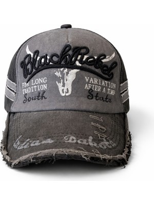Feemels Black Rabel Yazılı Eskitme Nakışlı Vintage Görünümlü Kot Şapka - Unisex Günlük Baseball Cap