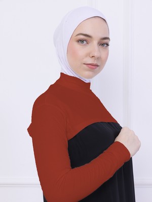 Balıkçı Yaka Boyunluklu Kolluk - Likralı Kadın Body Tesettür Crop Bolero Kiremit