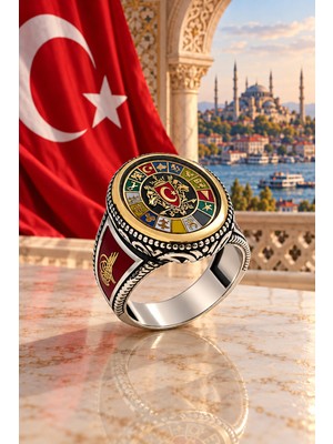Siset Gümüş 925  Ayar  Çift  Kurt  Başlı Türk Devletleri  Figürlü  Erkek Gümüşyüzük