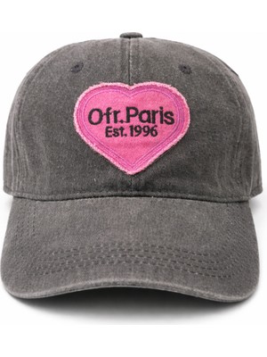 Feemels Ofr. Paris Yazılı Eskitme Nakışlı Vintage Görünümlü Kot Şapka - Unisex Günlük Baseball Cap