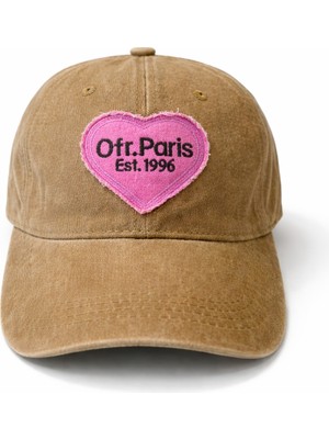Feemels Ofr. Paris Yazılı Eskitme Nakışlı Vintage Görünümlü Kot Şapka - Unisex Günlük Baseball Cap