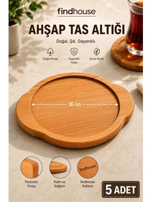5 Adet Doğal Ahşap Sunum Altlık Tava , Kase , Sahan , Tas Kahvaltı Altlığı Nihale 16CM Mutfak , Sofra , Cafe , Restaurant , Otel Için