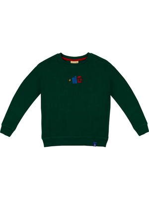 BeetleBeez Çocuk Selanik Kumaş Bisiklet Yaka Nakışlı Sweatshirt - Yeşil