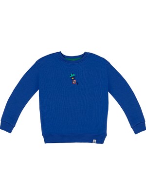 BeetleBeez Çocuk Unisex Bisiklet Yaka Nakışlı Sweatshirt - Mavi