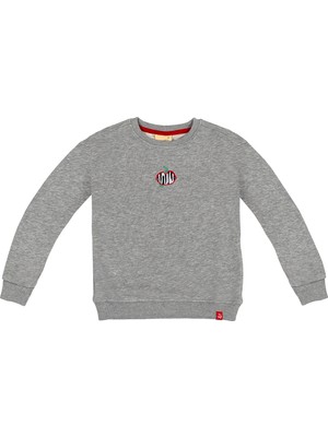 BeetleBeez Çocuk Unisex Bisiklet Yaka Nakışlı Sweatshirt - Gri Melanj