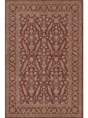 Rugzella Bordo Bronz Klasik Çiçek Desenli Bordürlü Vintage Görünüm Kaymaz Taban Yıkanabilir Halı
