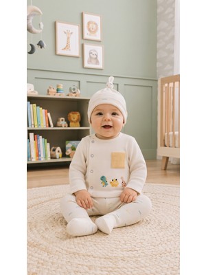 Hafy Baby Dino Serisi, Erkek Bebek, Çıtçıtlı, Dinozor Baskılı 3'lü Yenidoğan Takımı