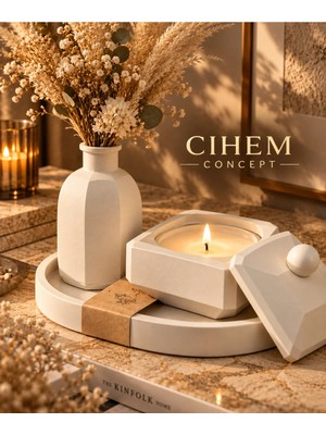 Cihem Concept Beyaz Vanilyalı Mum ve Vazo Seti