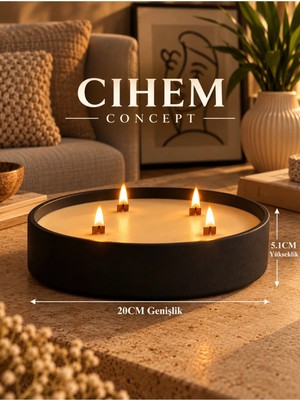 Cihem Concept Dev Boy Mat Siyah Doğal Mum Kasesi - Vanilya Esanslı