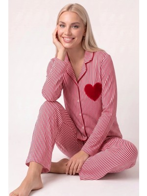 Pjs 30144 Kadın Çizgili Uzun Kol Pijama Takımı