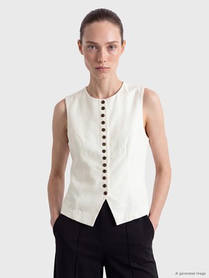LC Waikiki Lcw Comfort Beyaz Bisiklet Yaka Kadın Klasik Yelek