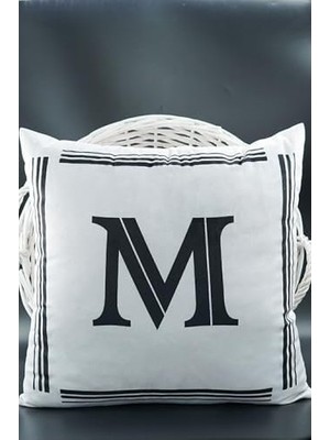 Mabelme Store Prime Harfli Kırlent Kılıfı Kadife 43X43 cm Çift Taraflı M Harfi Kedi Desenli Evlilik Teklifi Doğum Günü