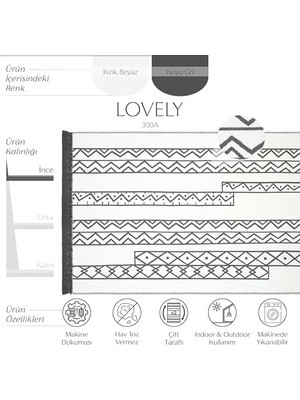 Mabelme Store Prime Lovely Beyaz Gri Kilim Halı Çift Taraflı Makinede Yıkanabilir Mutfak Balkon Banyo Kilim