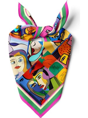 Happy Trend 55CM x 55CM Fular Küçük Kare Hafif Çiçek Desenli Bandana Boyun Şal, Saç Veya Boyun Için Etnik Kare Başörtüsü