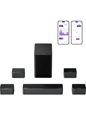 Happy Trend Dolby Atmos'lu Tv Için 7.1 Surround Ses Sistemi, App Kontrolü, 4 Kablolu Surround Hoparlör, 6,5 Inç Kablosuz Subwoofer'lı Smart Tv Için 460W Ses Çubuğu, Ev Sineması Ses Sistemi, Poseidon D80