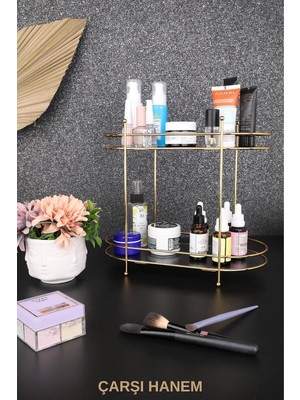 Happy Trend Banyo Düzenleyici Çok Amaçlı Makyaj Takı Organizeri Gold Servis Sunum Standı Gold Mdf