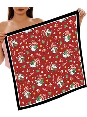 Happy Trend Sezon Yılbaşı Desenli Bandana Fular Yeni Yıl Hediyesi Şal Estascarf Kırmızı 70X70 cm