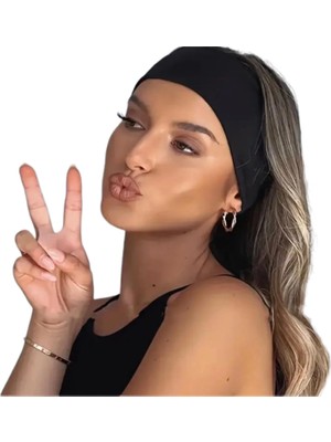 Happy Trend Pamuklu Terletmez Siyah Saç Bandı Yoga Koşu Fitness Makyaj Bandana Siyah Tek Ebat