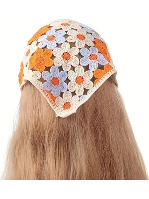 Happy Trend Trendlover Örgü Bandana, Turuncu Papatya DESENLI,%100 Pamuk, Kadın