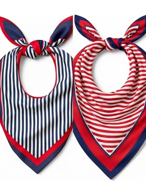 Happy Trend 2'li Set 50X50 Kare Bandana Eşarp Rayon Italyan Dikişli Boyun Fuları Saç Bandana