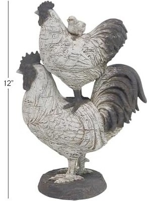 Mabelme Store Prime Deco 79 Çiftlik Evi Polystone Horoz Heykel, 8" x 5" x 12", Beyaz
