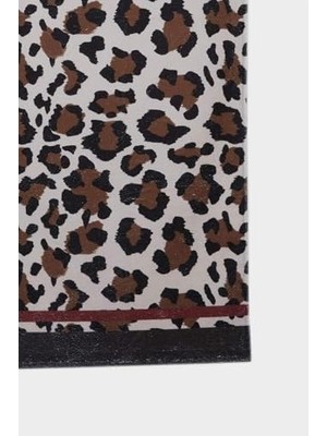 Mabelme Store Prime Kadın Leopar Desenli Pamuklu Plaj Havlusu, E3764AX25SM
