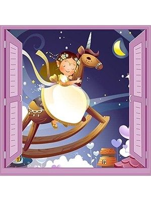 Mabelme Store Prime Çocuk Odası Bebek Odası Pencere Poster Duvar Kağıdı At ve Kız