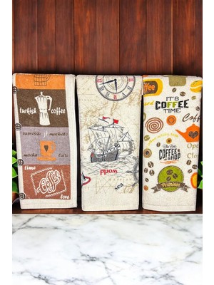 Happy Trend Pamuklu Baskılı Havlu Seti 30X50 cm El Yüz Mutfak Havlusu Yumuşak Desenli Su Emici Set (Set 4)