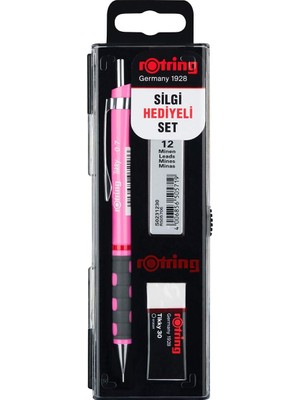 Happy Trend Tikky Mekanik Kurşun Kalem, Uç ve Silgi Seti, 0,7 mm Kalem, 2b Uç, Orta Boy Silgi, Neon Pembe, 3'lü Set