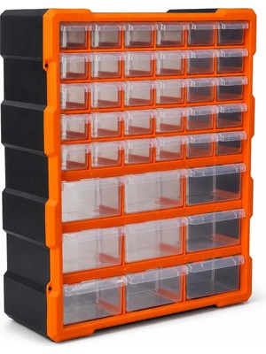Happy Trend Home 39 Çekmeceli Organizer Dolabı, Vida Dübel Hırdavat Düzenleyici, Şeffaf Çekmeceli Somun Civata Pul Parça Kutusu, Atölye Garaj Organizeri (39 Çekmece)