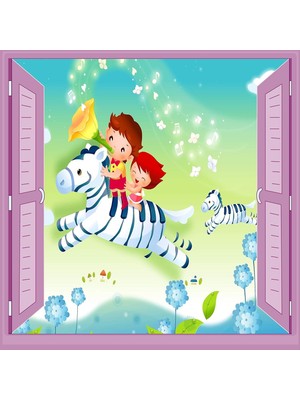 Mabelme Store Prime Çocuk Odası Bebek Odası Pencere Poster Duvar Kağıdı At Çocuklar
