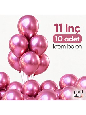 Parti Plato Krom Vişne Pembe Balon 11 Inç 10 Adet – Parlak Metalik Lateks Balon, Doğum Günü, Düğün ve Parti Süsleme