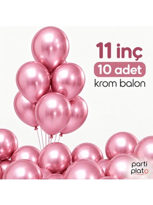 Parti Plato Krom Pembe Balon 11 Inç 10 Adet – Parlak Metalik Lateks Balon, Doğum Günü, Düğün ve Parti Süsleme