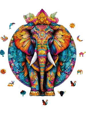Happy Trend Puzzle Yetişkin - Mandala Fil - 220 Parça, 28 x 36 cm - Yapıştırıcı Folyo Dahil - Benzersiz Şekilli Parçalar & Özel Figürler - Wz-20